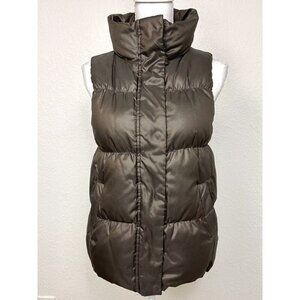 GAP Womens MEDIUM Brown Shimmer Down Filled Full-Zip Snap-Up PUFFER VEST EUC
